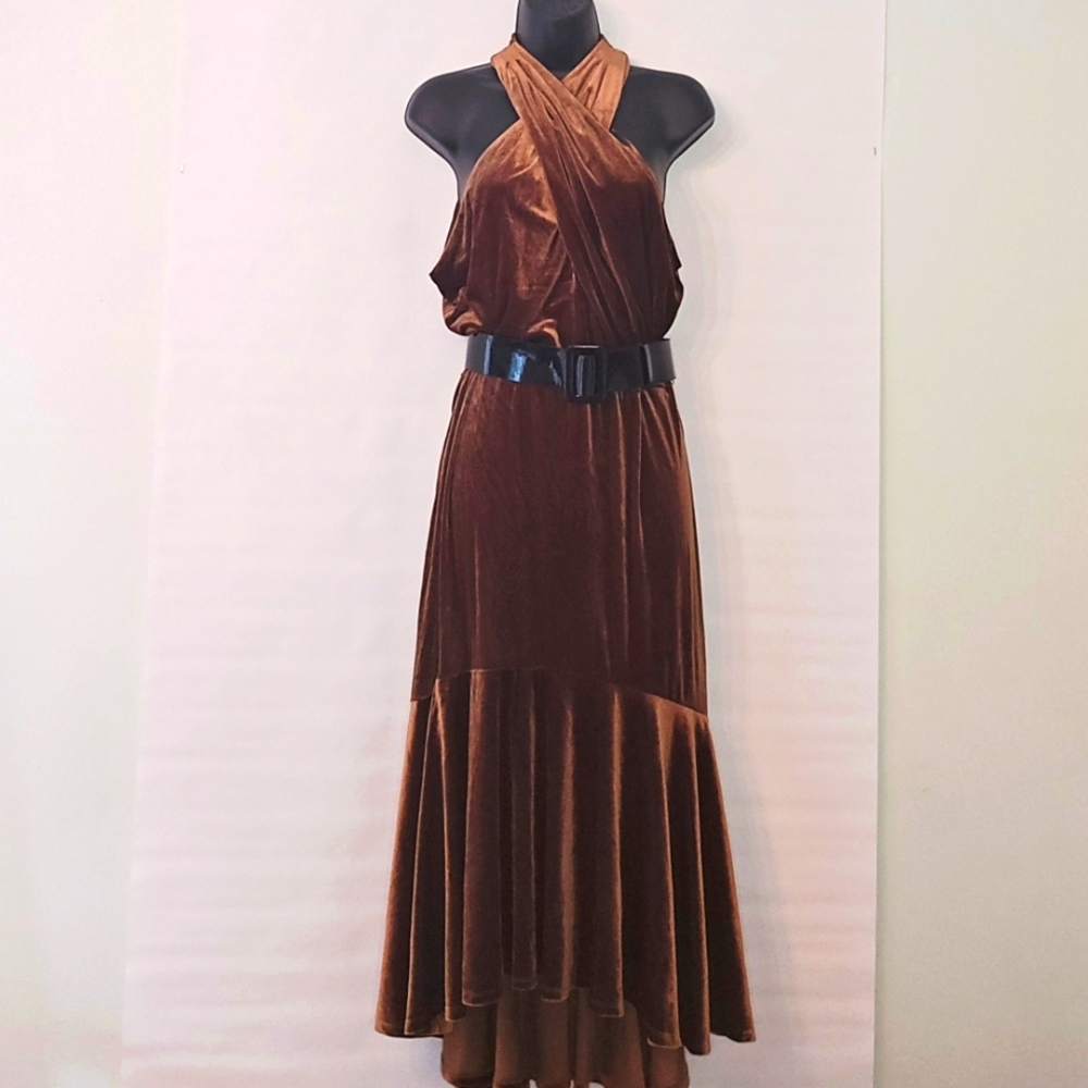 Zara Brown Velvet Dress Size 16
